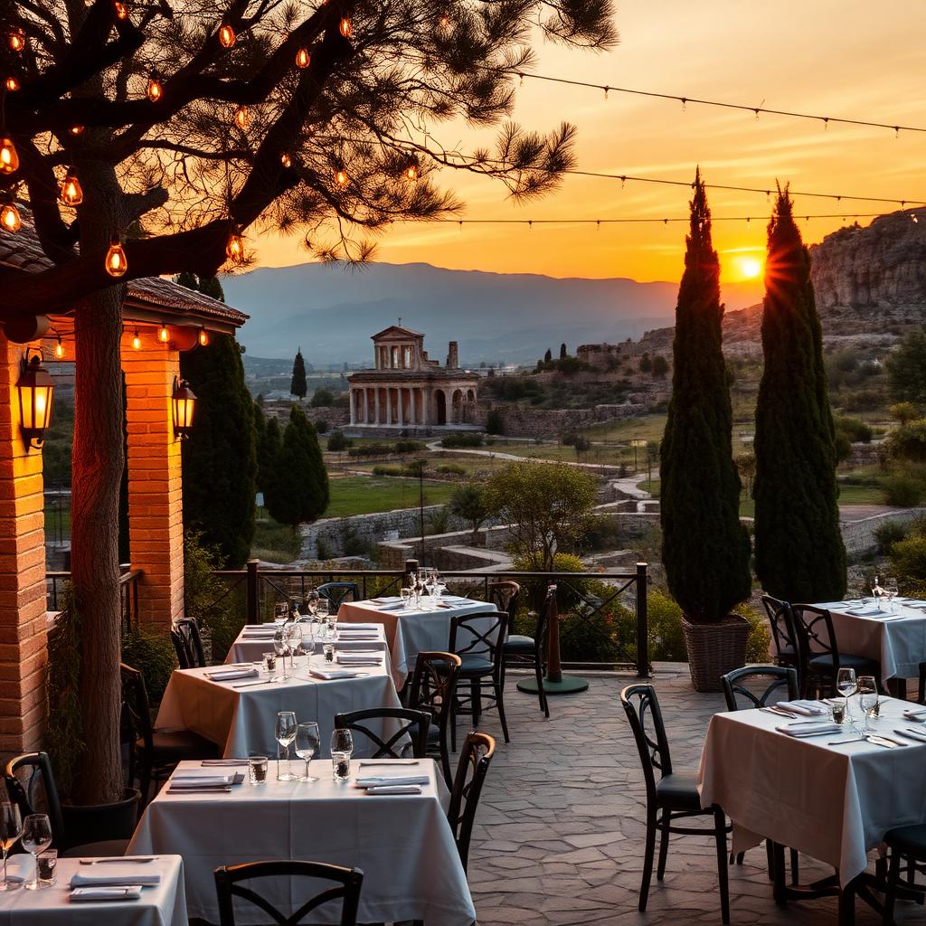 Outdoor terrace at sunset