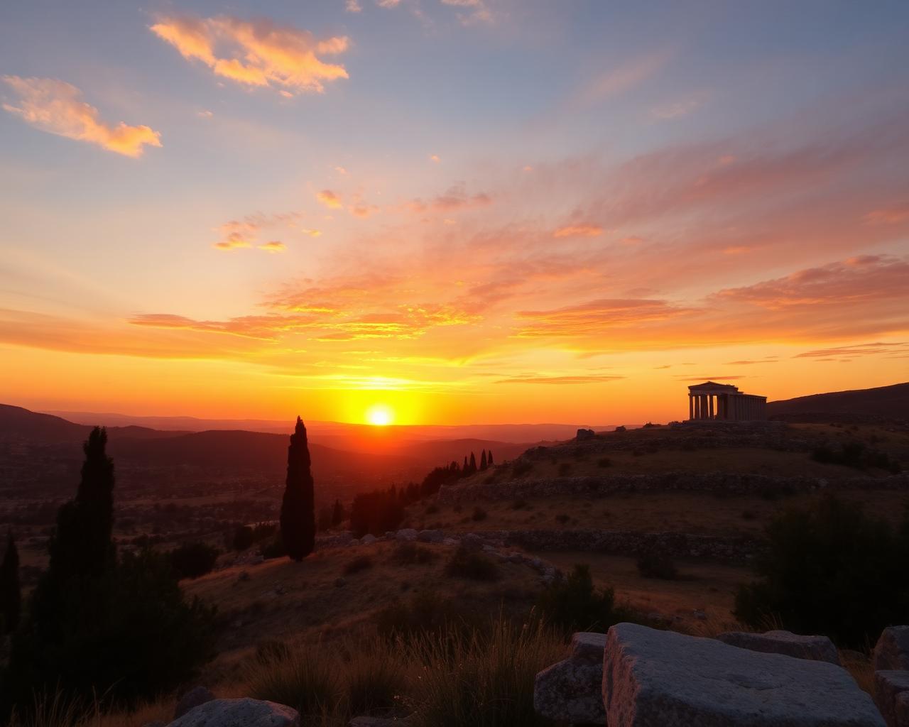 Sunset over the Vergina landscape