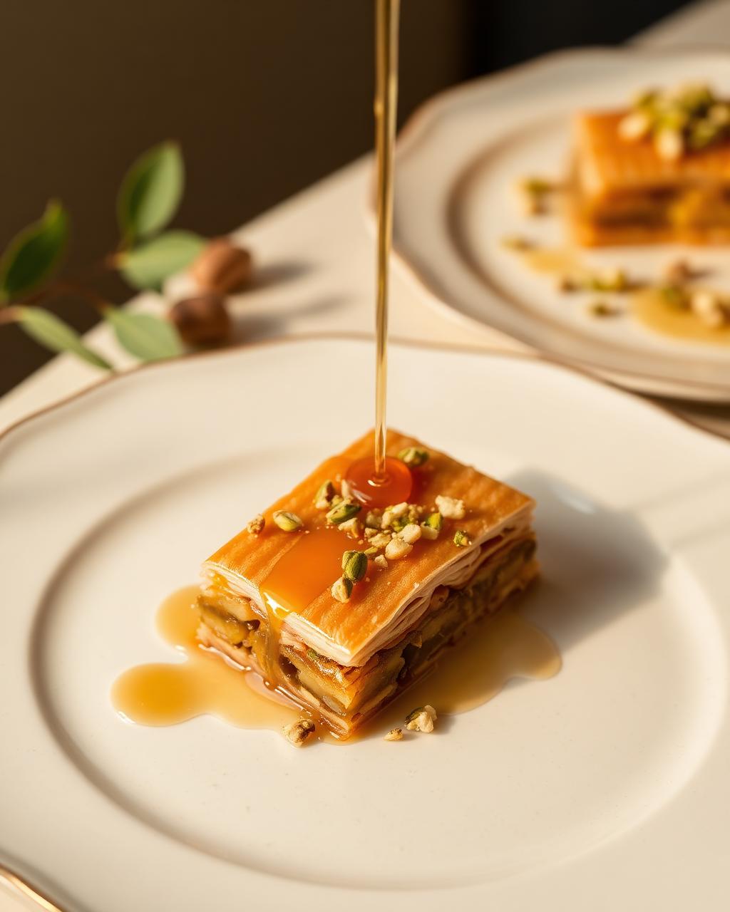 Pistachio baklava with honey